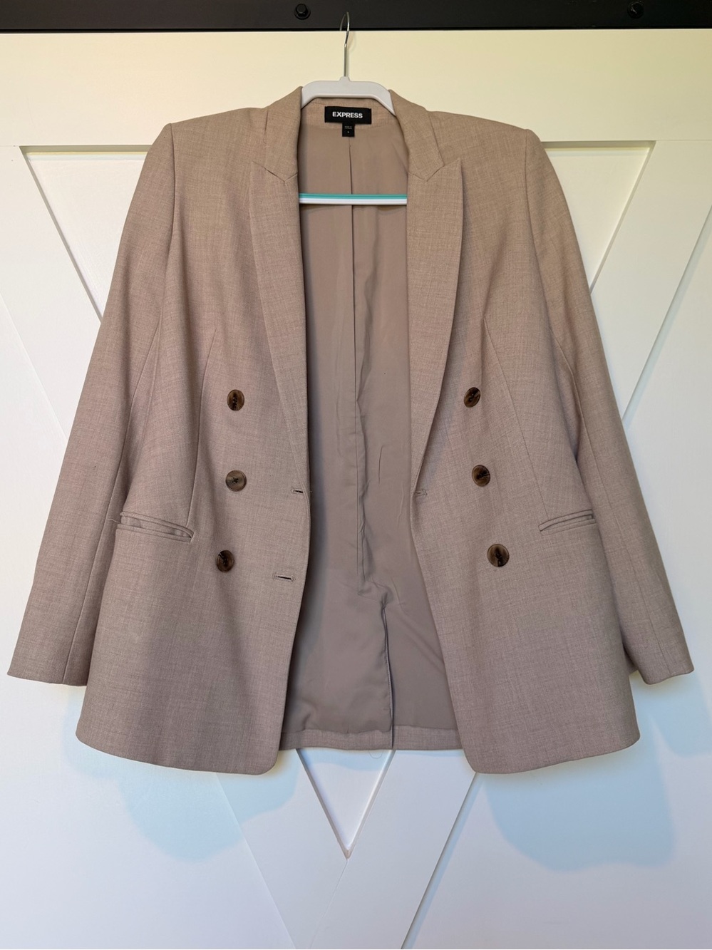 Express Women's Taupe Double-Breasted Blazer Jacket small